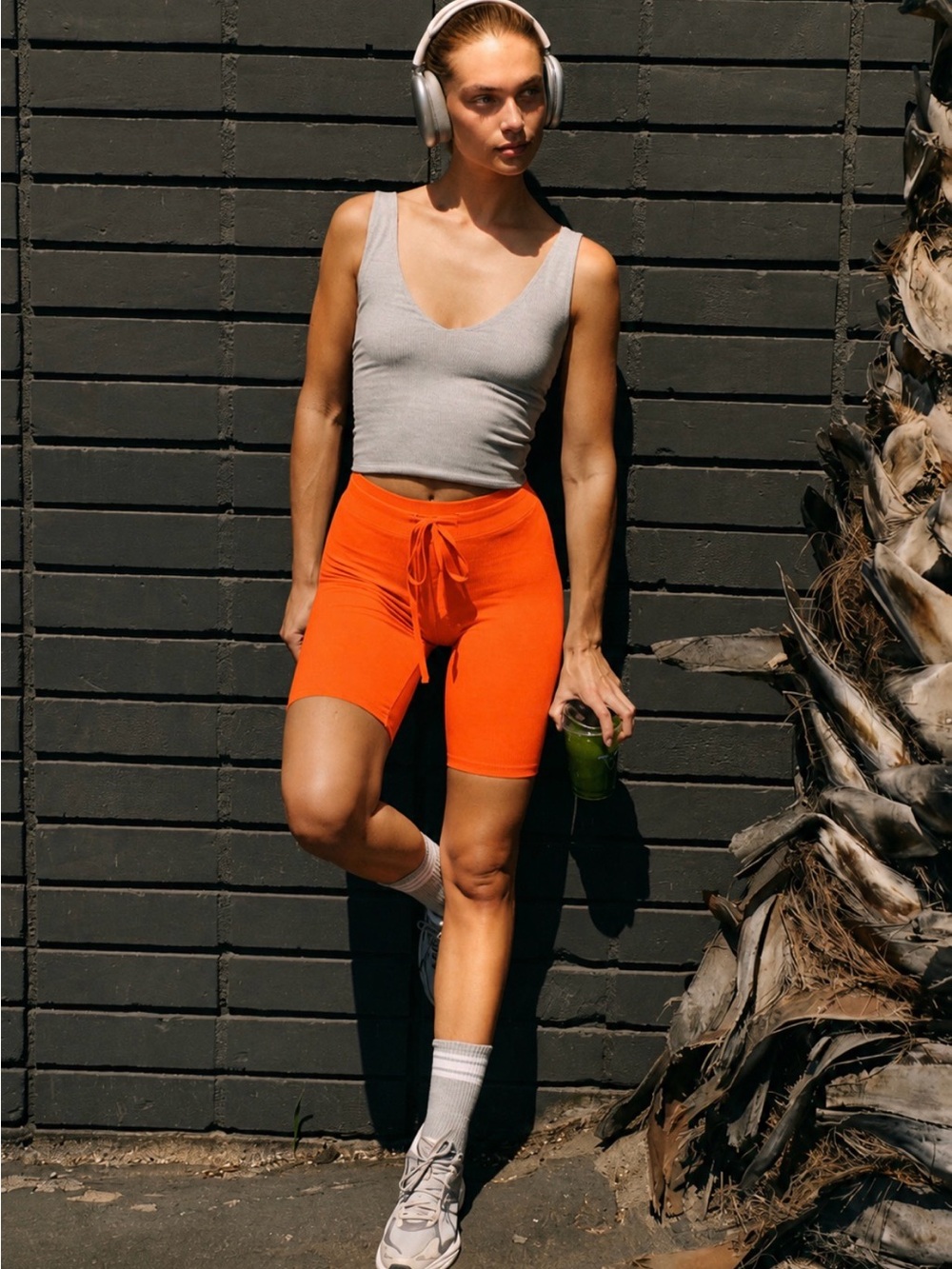 Free People High-Rise Orange Drawstring Bike Shorts